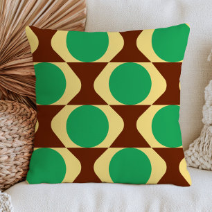 Green, Brown& Beige Mid Century Modern Retro Throw Pillow