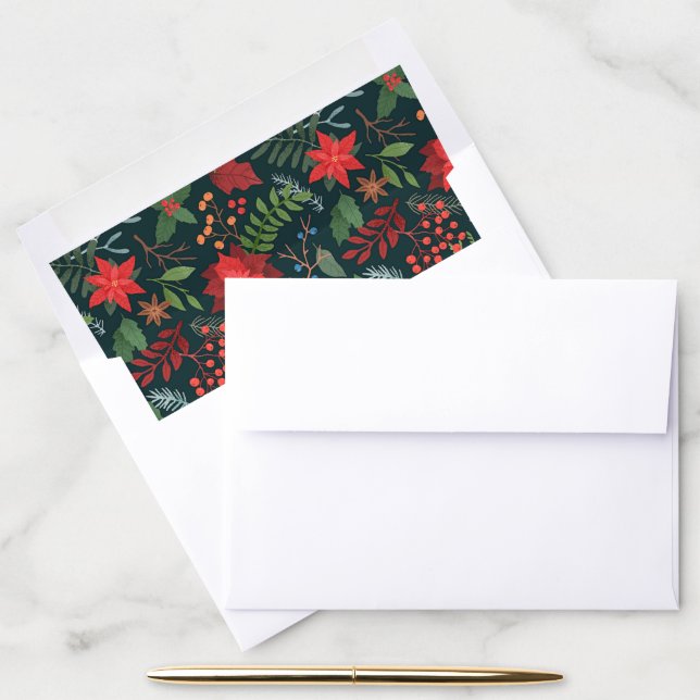 Green Brown Berries Pine Christmas Floral Pattern Envelope Liner (Desk)