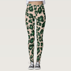 Green Brown Black Leopard Animal Print Leggings