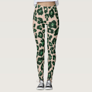 Green Brown Black Leopard Animal Print Leggings