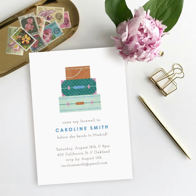 Green Brown Blue Luggage Farewell Party Invitation (Creator Uploaded)