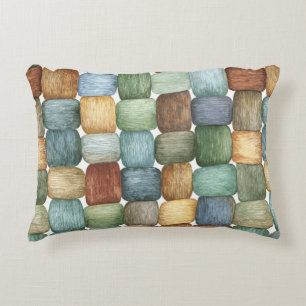 Green Brown Blue Yellow Plaid Stripes Squares Accent Pillow