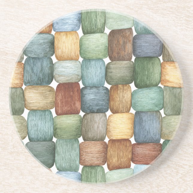 Green Brown Blue Yellow Squares   Coaster (Front)
