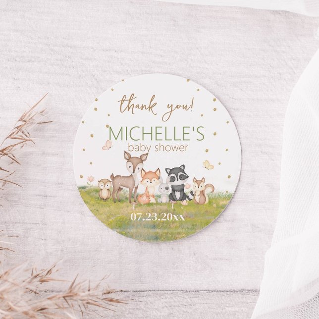 Green Brown Boy Watercolor Woodland Animals Classic Round Sticker (Creator Uploaded)