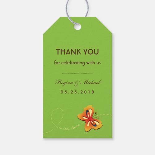 Green Brown Butterfly Wedding Party Favor Gift Tag