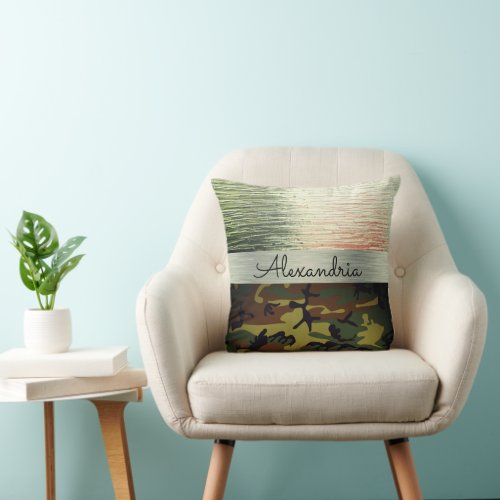 Green Brown Camo Shimmery Green Personalized  Throw Pillow