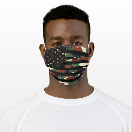 Green Brown Camouflage Camo American USA Flag Adult Cloth Face Mask