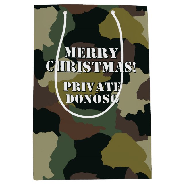 Green Brown Camouflage Custom Merry Christmas Medium Gift Bag (Front)