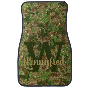 Green Brown Camouflage Glitter Camo Monogram Name Car Floor Mat