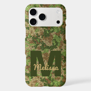 Green Brown Camouflage Glitter Camo Monogram Name iPhone 17 Pro Max Case