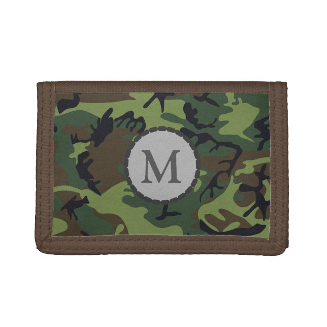 Green Brown Camouflage Monogram Trifold Wallet (Front)