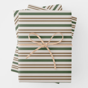 Green, Brown Candy Canes Classic Christmas Stripes Wrapping Paper Sheets