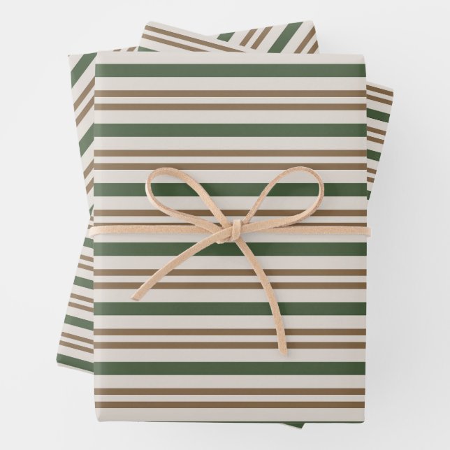 Green, Brown Candy Canes Classic Christmas Stripes Wrapping Paper Sheets (In situ)