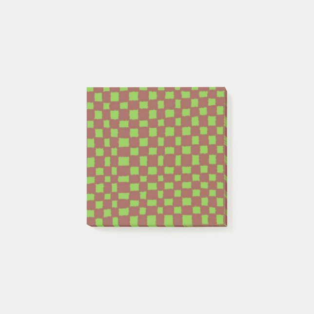 Green Brown Checkerboard Earthy Checkered Pattern Post-it Notes (Front)