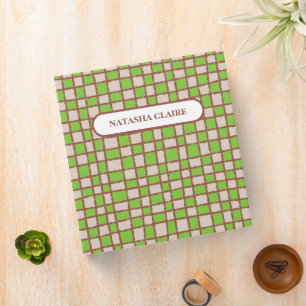 Green Brown Checkered Checkerboard Pattern 3 Ring Binder