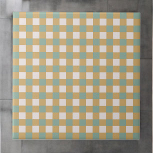 Green & Brown Checkered Pattern Retro Minimalist Ceramic Tile