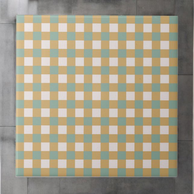 Green & Brown Checkered Pattern Retro Minimalist Ceramic Tile (Creator Uploaded)