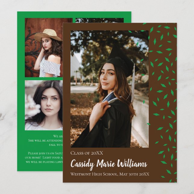 Green Brown Confetti Graduation Announcement (Front/Back)