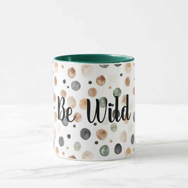 Green Brown Cream Black Dots Be Wild Mug (Center)