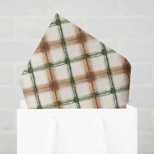 Green Brown Cream Plaid Stripes Birthday Tissue Paper