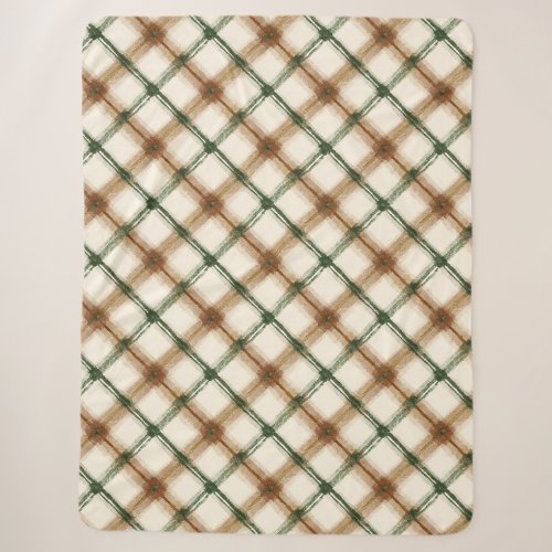 Green Brown Cream Plaid Stripes Sherpa Blanket