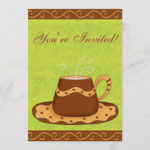 Green & Brown Cup Customized Coffee Event Invitation