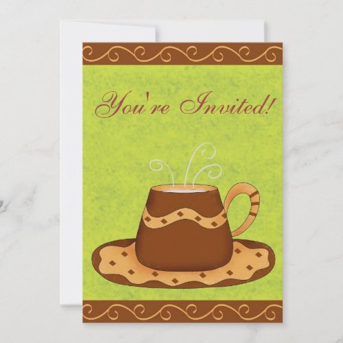 Green  Brown Cup Customized Coffee Event Invitation