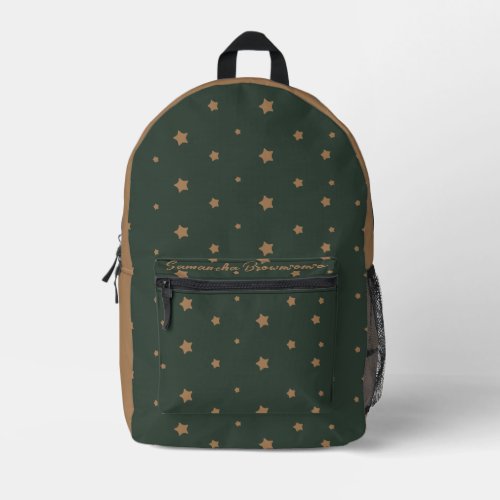 Green Brown Custom Name Stars Printed Backpack