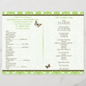 Green Brown Damask Heart Butterfly Wedding Program (Back)