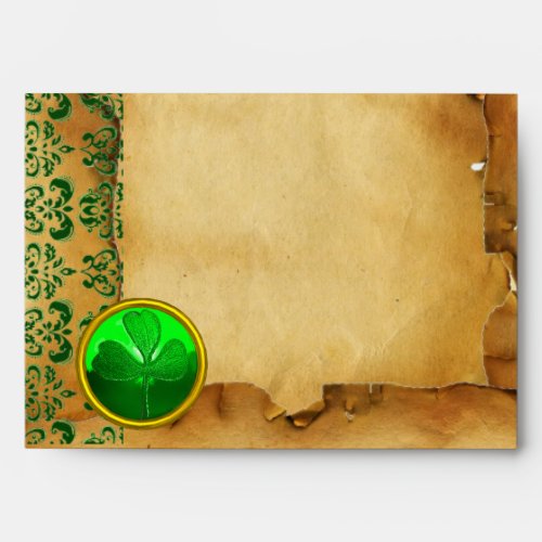 GREEN BROWN DAMASK PARCHMENT WITH SHAMROCK ENVELOPE