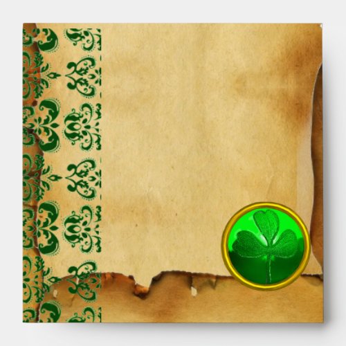 GREEN BROWN DAMASK PARCHMENT WITH SHAMROCK ENVELOPE