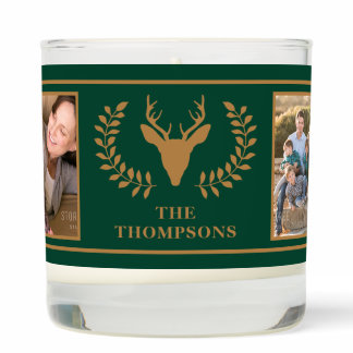 Green Brown Deer Head Custom Family Photo Festive Scented Candle