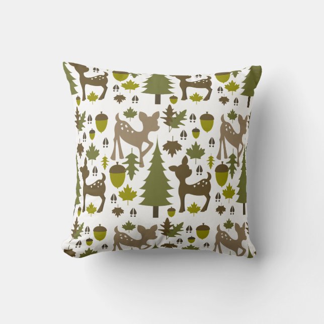 Green + Brown Deer Pillow (Front)