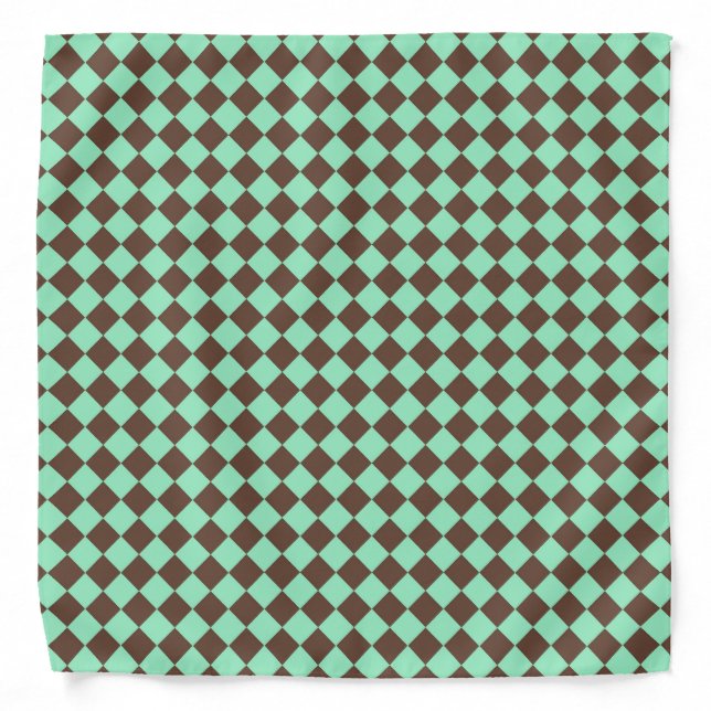 Green Brown Diamond Checker Pattern Bandana (Front)
