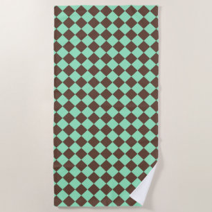 Green Brown Diamond Checker Pattern Beach Towel