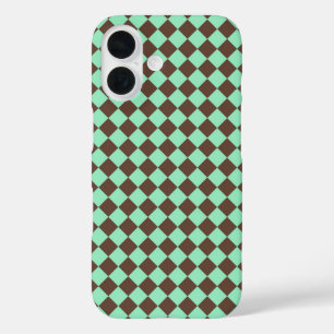 Green Brown Diamond Checker Pattern iPhone 16 Case