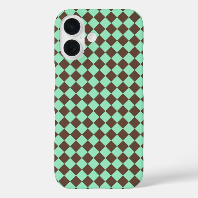 Green Brown Diamond Checker Pattern Case-Mate iPhone Case (Back)