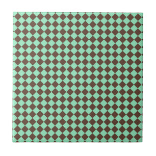 Green Brown Diamond Checker Pattern Ceramic Tile