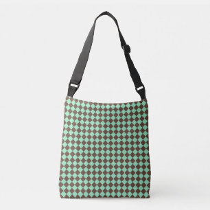 Green Brown Diamond Checker Pattern Crossbody Bag