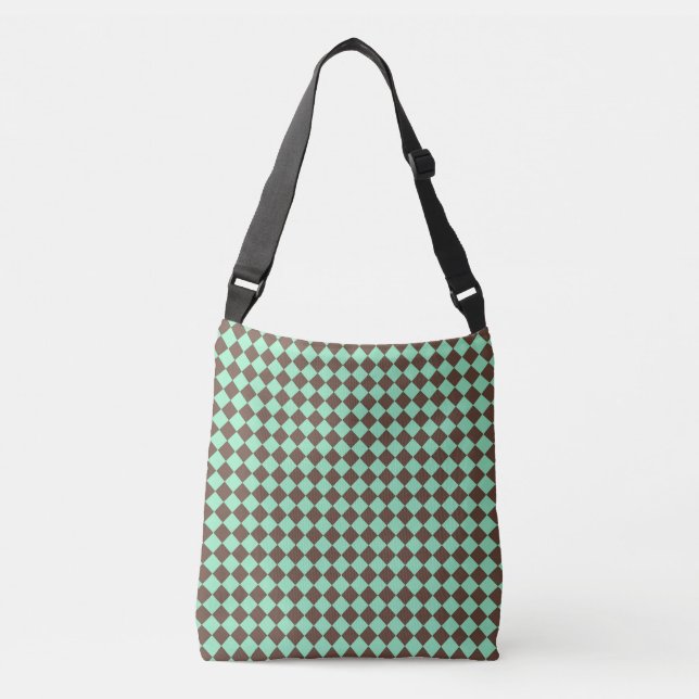Green Brown Diamond Checker Pattern Crossbody Bag (Front)