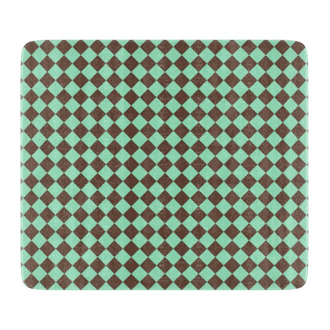 Green Brown Diamond Checker Pattern Cutting Board (Front)