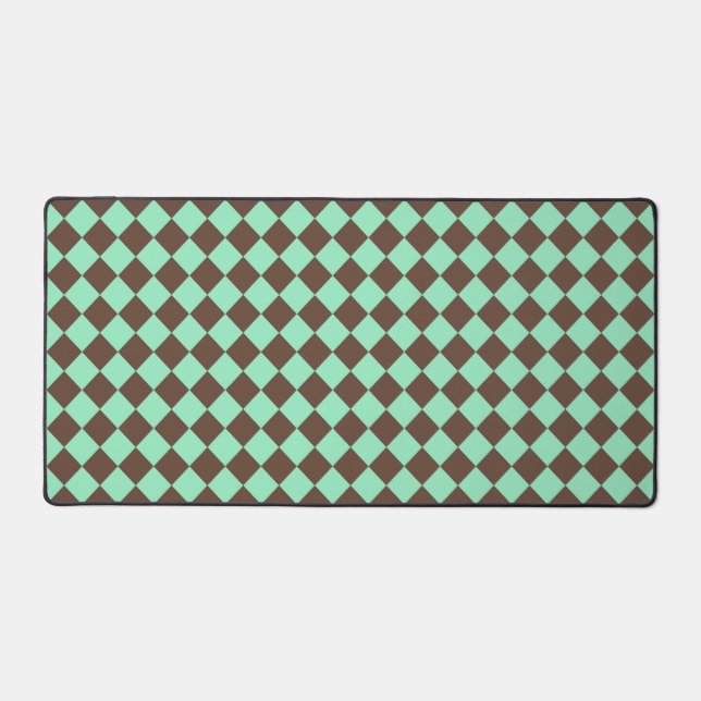 Green Brown Diamond Checker Pattern Desk Mat (Front)