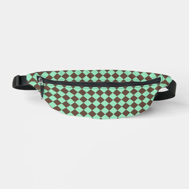 Green Brown Diamond Checker Pattern Fanny Pack (Front)