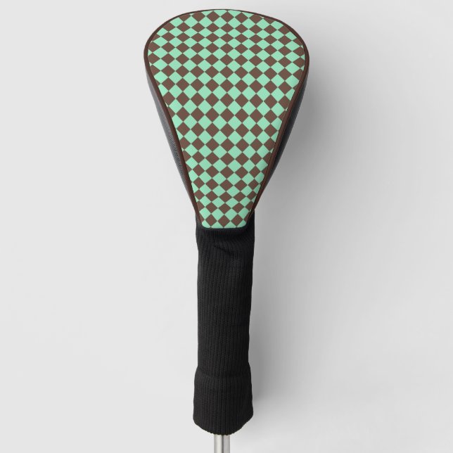 Green Brown Diamond Checker Pattern Golf Head Cover (Front)