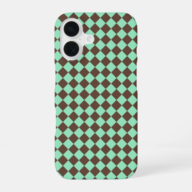 Green Brown Diamond Checker Pattern Iphone Case (Back)