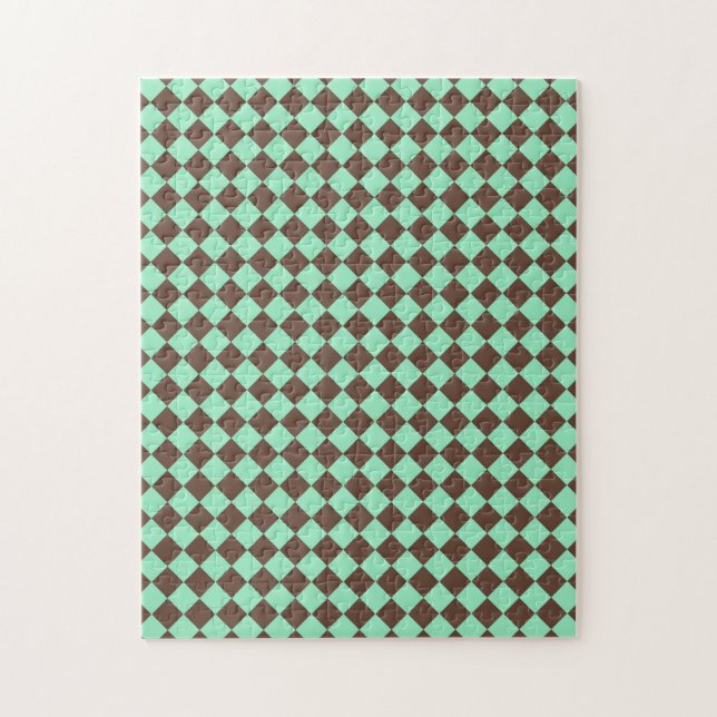 Green Brown Diamond Checker Pattern Jigsaw Puzzle (Vertical)