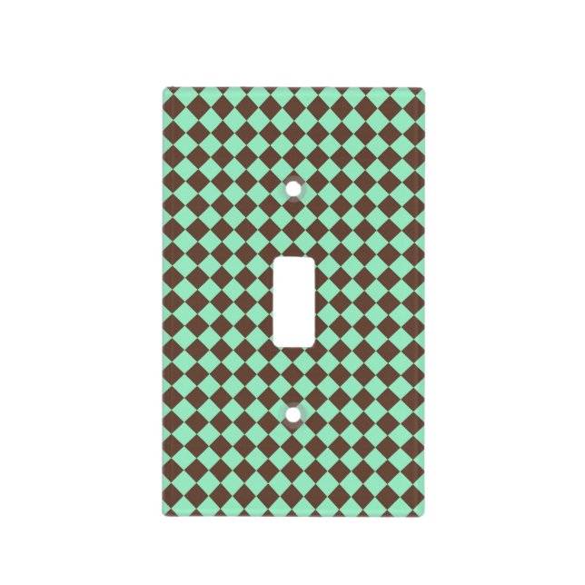 Green Brown Diamond Checker Pattern Light Switch Cover (Front)