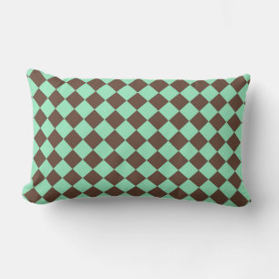 Green Brown Diamond Checker Pattern Lumbar Pillow