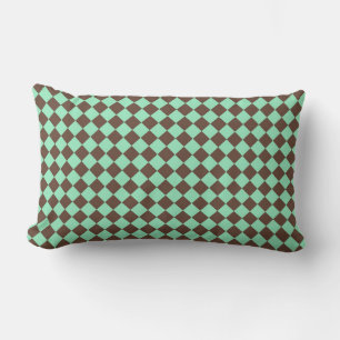 Green Brown Diamond Checker Pattern Lumbar Pillow
