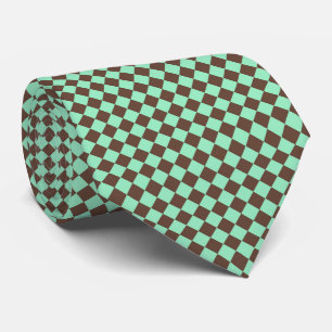 Green Brown Diamond Checker Pattern Neck Tie